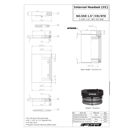 FSA Headset NO. 55R 1.5" ACR LS